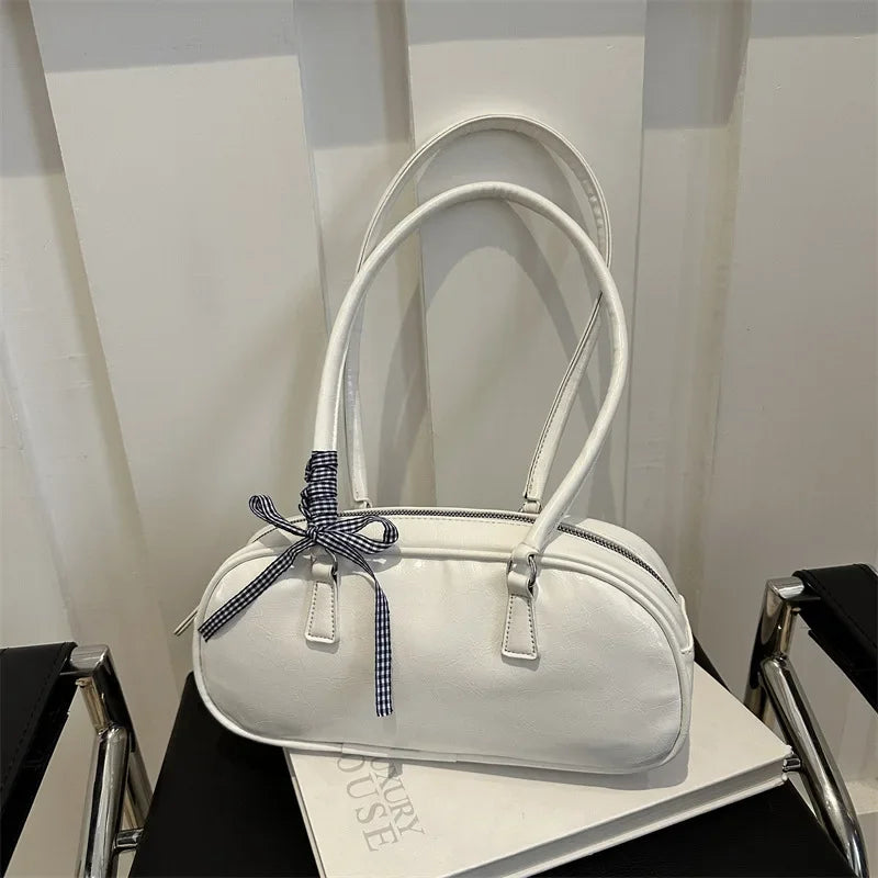 Large Capacity Silver Boston Bag | Soft PU Leather Commuter Handbag Luxegan