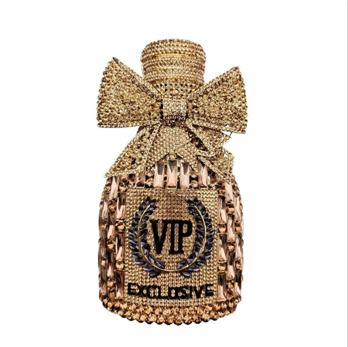 Women Rhinestones Clutch Purse Champagne Bottle Evening Bags Diamond Hard Metal Clutches Wedding Party Minaudiere Purses Luxegan