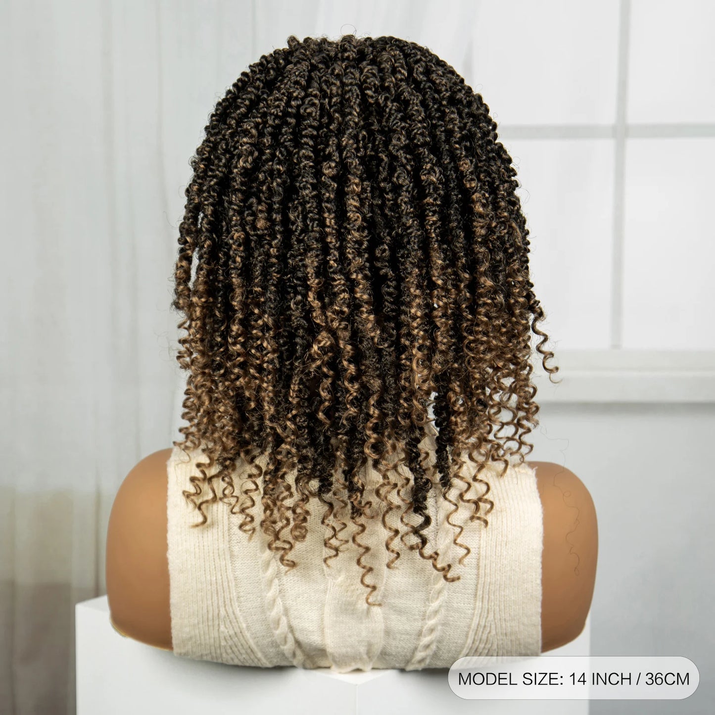 Short Knotless Box Braids Bob Wig with Curly Ends | Handmade Lace Front Luxegan