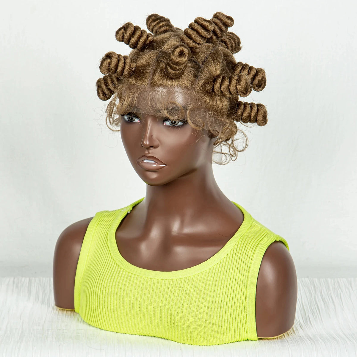 Short Cute 350 Color Bantu Knotless Braids Wig | Transparent Full Lace | Baby Hair Luxegan