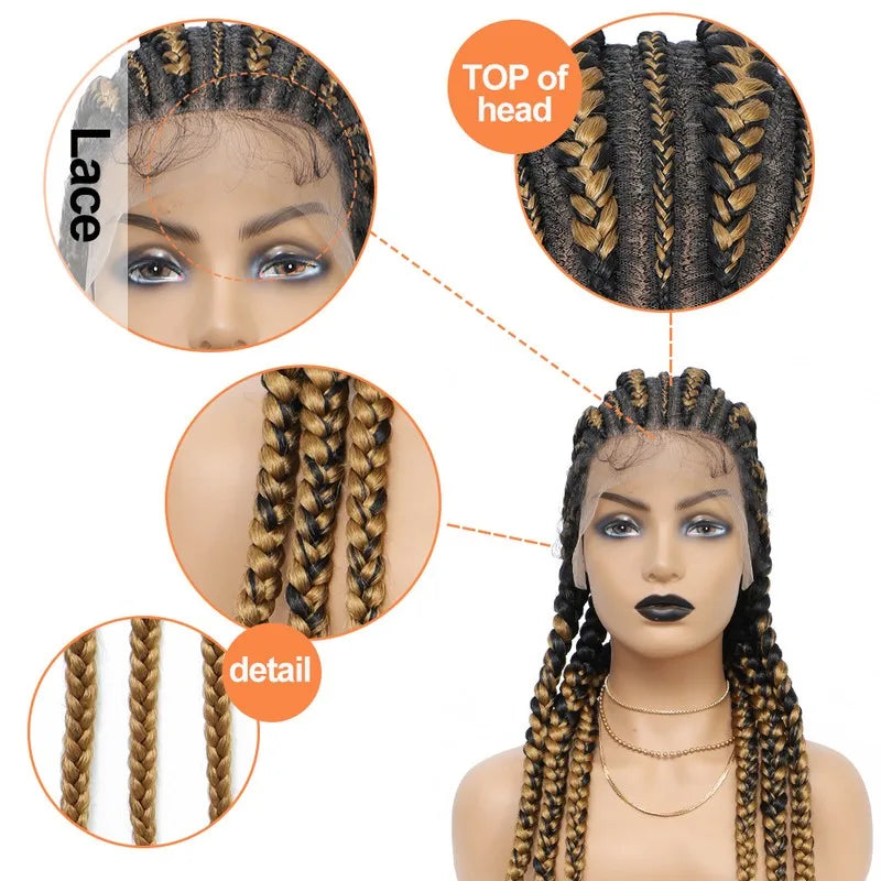 36" Jumbo Dutch Twins Cornrows Wig | Full Lace Front | Synthetic Braids | Black Women Luxegan