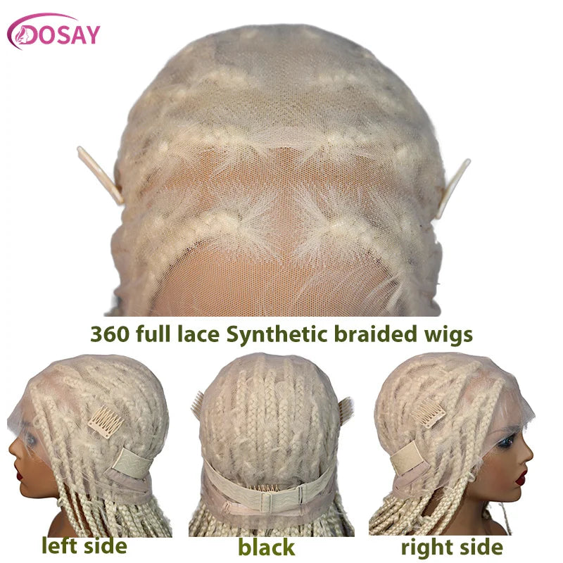 36" Butterfly Braided Full Lace Wig | Honey Blonde & Burgundy Goddess Locs | Synthetic Box Braids | Transparent Lace Luxegan