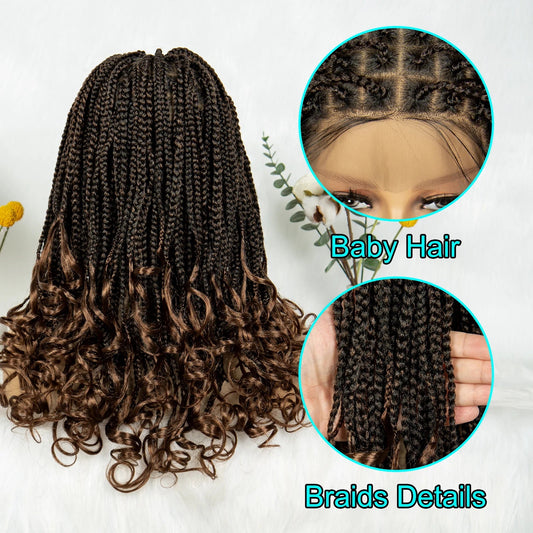 Kima Goddess Box Braided Wigs Transparent Full Lace Braided Wig French Curly Ends with Baby Hair Braided Wigs for African Women Luxegan
