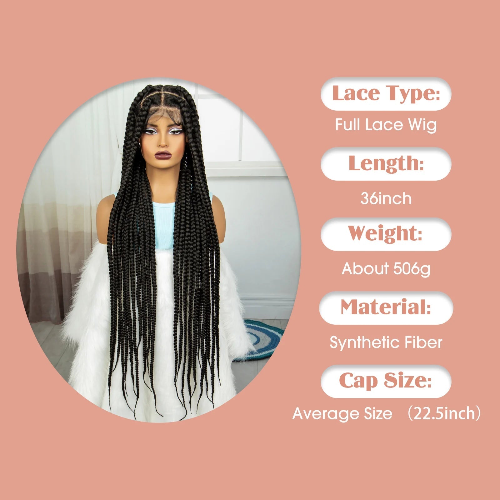 36" Purple Knotless Box Braids Wig | Transparent Full Lace | Baby Hair | Synthetic Luxegan
