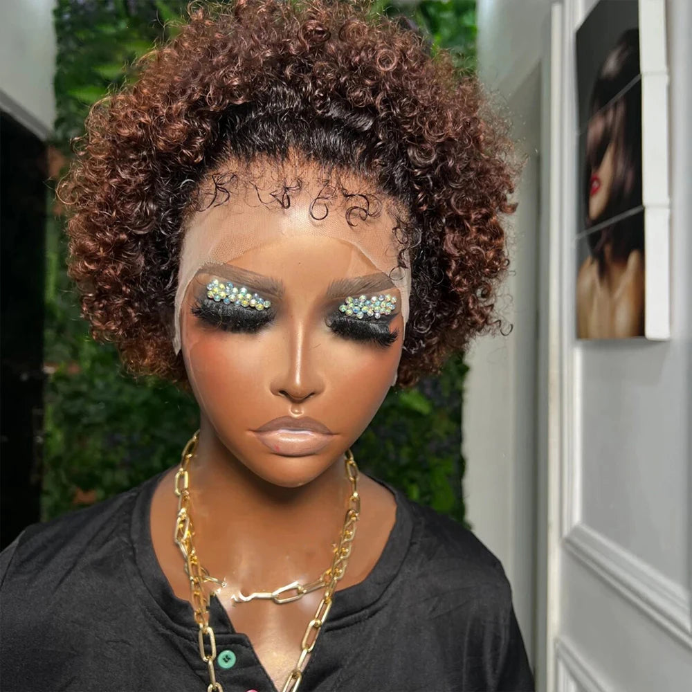 Glueless Kinky Curly Pixie Bob Wig | Short Brazilian Human Hair (Ready-to-Wear, Realistic Scalp) Luxegan