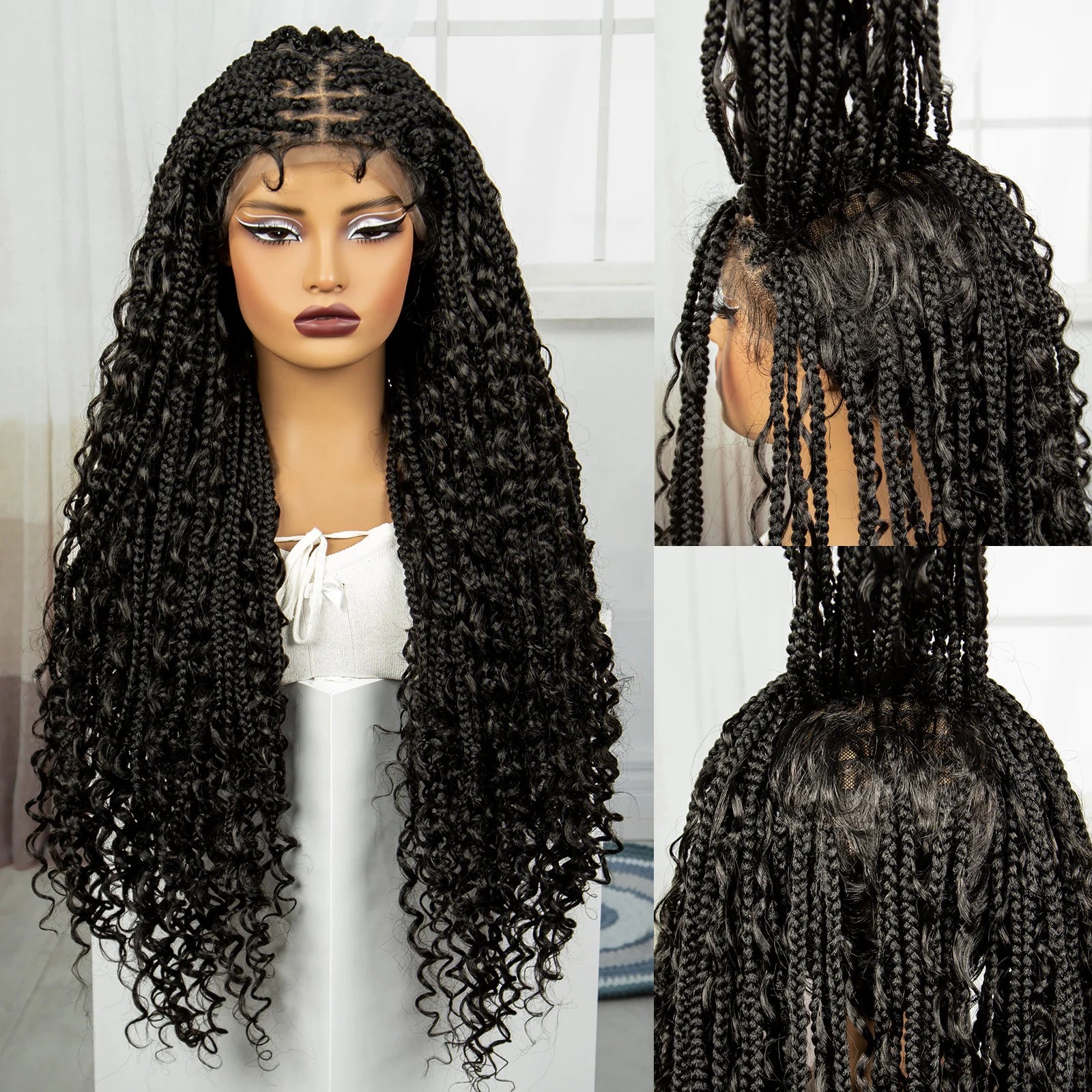 Ombre Boho Knotless Braids Wig | Curly Ends | Lace Front | Baby Hair Luxegan