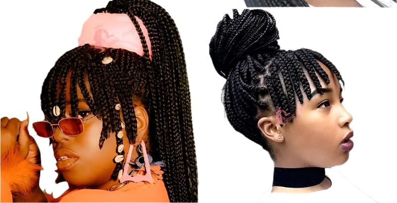 Box Braids Wig with Bangs | Full Lace Front | Twisted Knotless | Cornrow Accents | Synthetic Hair