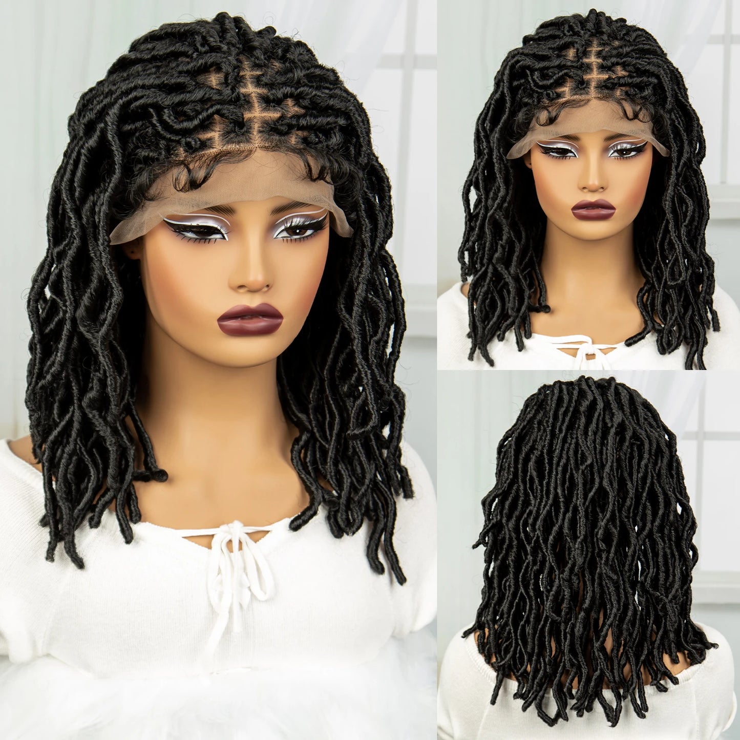 14" Dreadlocks Braided Wig | Square Knotless Braids | Synthetic Lace Front Twist Locs Crochet Wig for Women