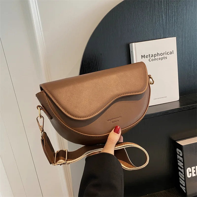 Vintage PU Leather Saddle Bag | Small Handbag with Lettering Luxegan