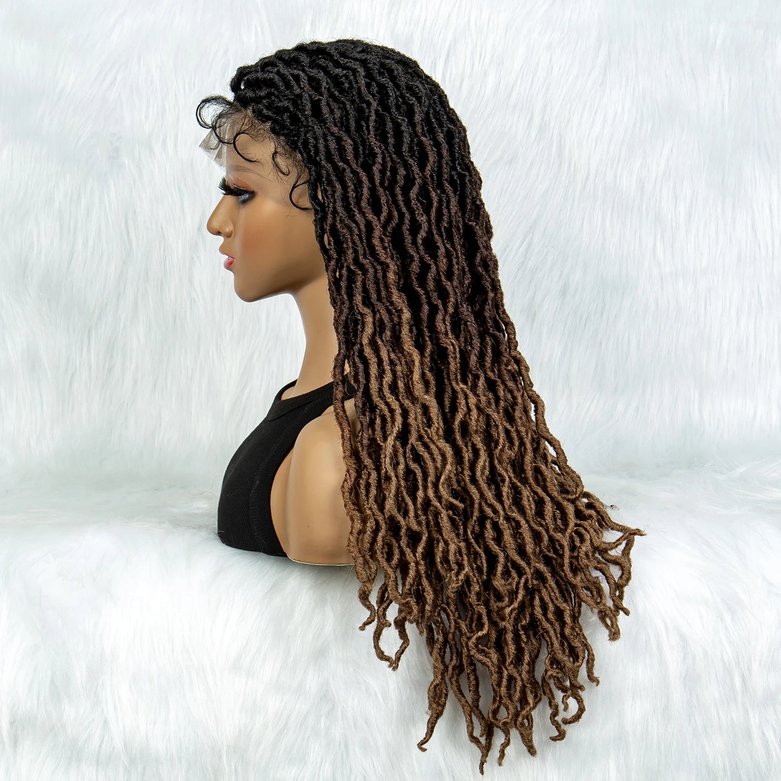 Knotless Box Braided Wig with Curly Ends & Baby Hair | Synthetic Lace Front Wig for Black Women Luxegan