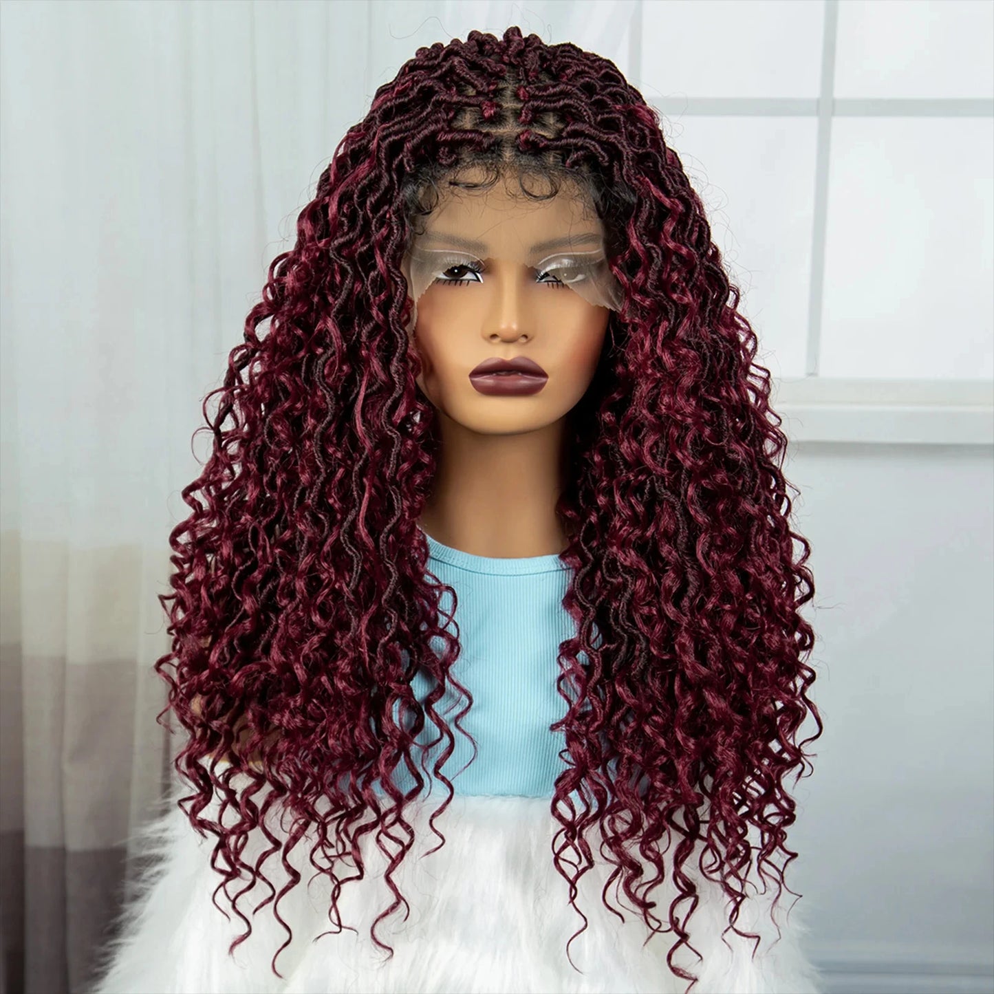 Burgundy Goddess Faux Locs Wig | Curly Ends | Lace Front | Baby Hair Luxegan