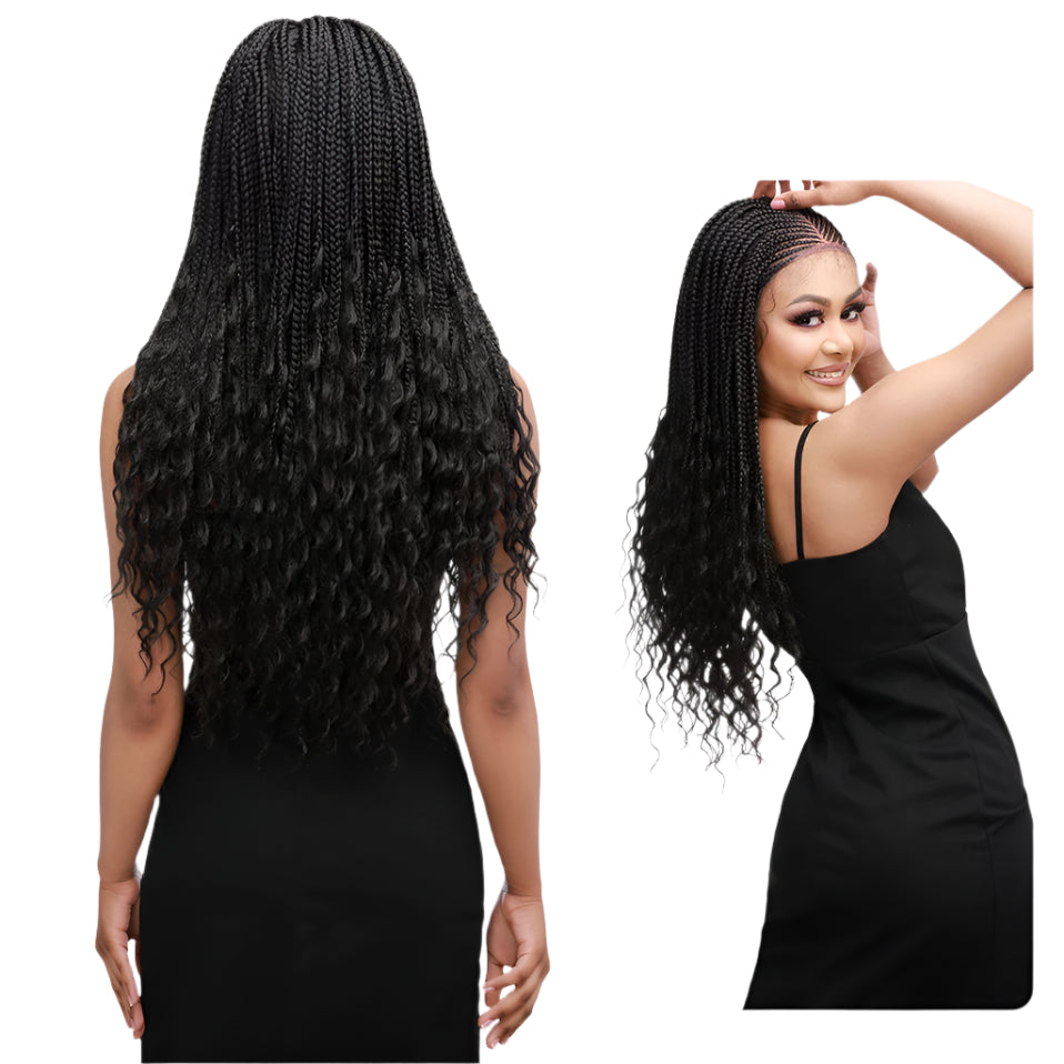 My-Lady Synthetic Braided Wig | 28" Cornrow Braids | Lace Front Wig | Long Curly Ends | Black Women