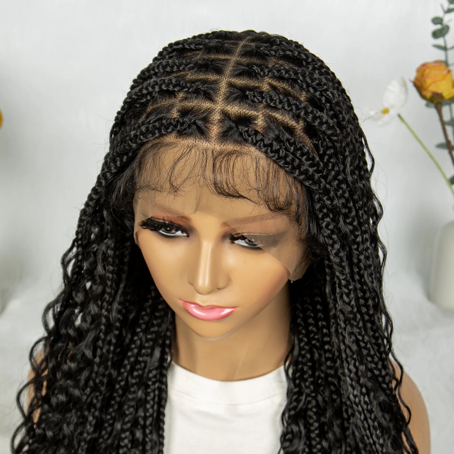 Transparent Full Lace Goddess Boho Box Braids Wig with Baby Hair Luxegan