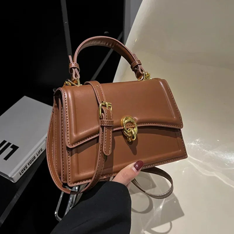 Vintage Square Satchel | Hard PU Leather Underarm & Crossbody Bag Luxegan