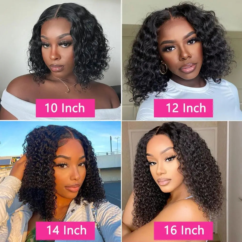 12" Deep Wave Bob Wig | 4x4 Lace Closure Wig | Glueless Virgin Brazilian Human Hair Luxegan