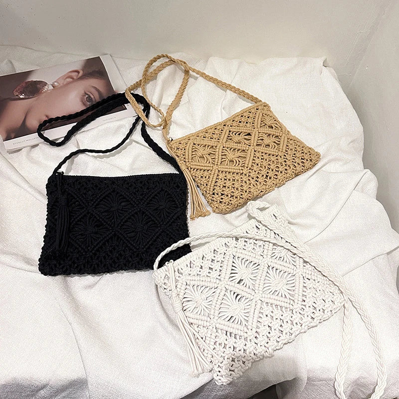 Soft Bohemian Straw Woven Crossbody | Hollow Out Summer Flap Bag Luxegan