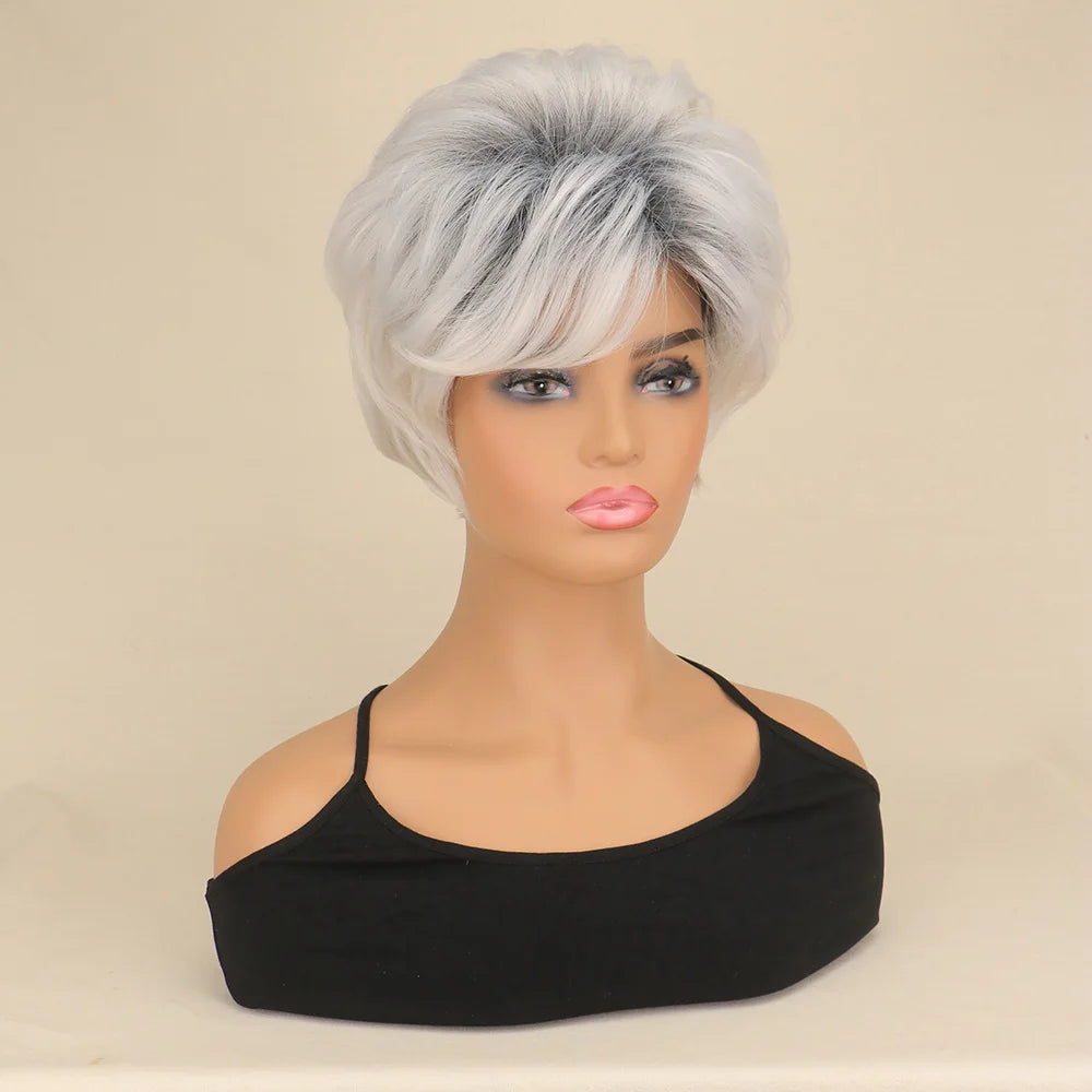 Short Brown Bob Wig with Bangs | Mixed Blonde Synthetic Natural Hair Wig for Women (Soft Mommy Hair, Daily Use) Luxegan