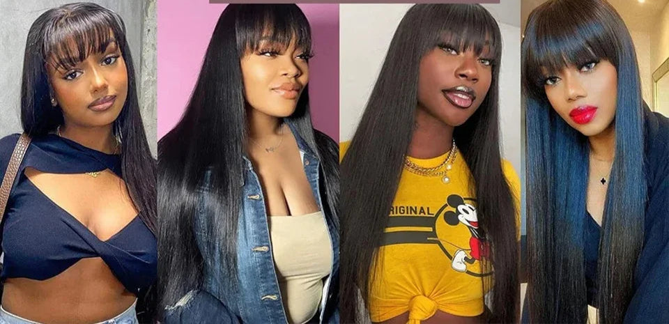 Bone Straight Human Hair Wig with Bangs | 3x1 Middle Part Lace Wig (Remy, Clearance Sale) Luxegan