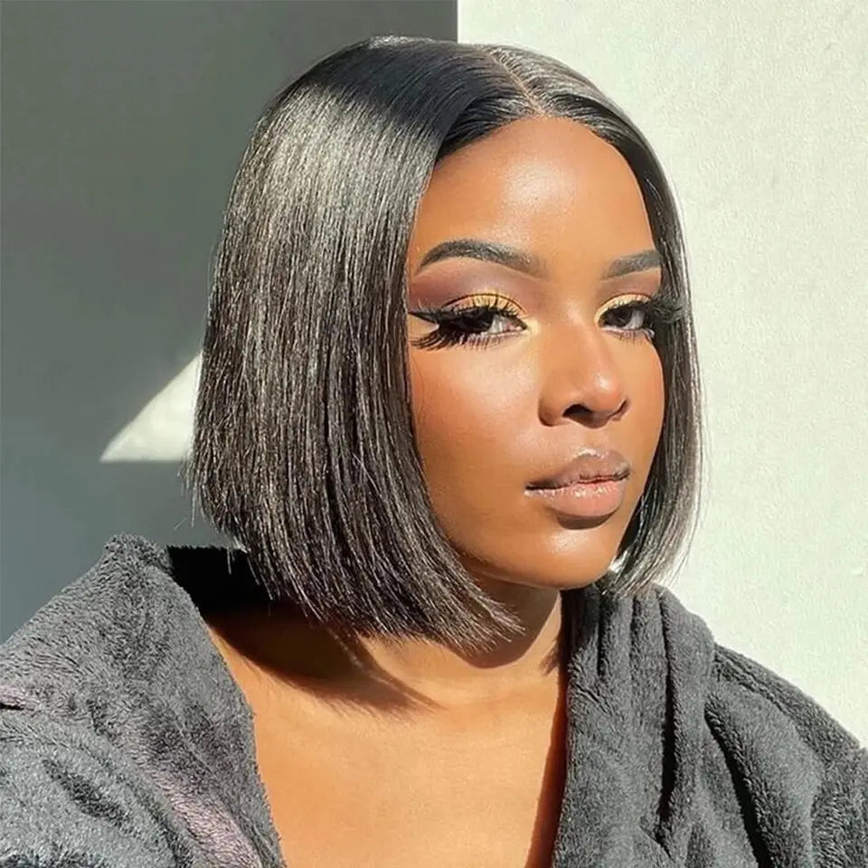 180% Density Straight Short Bob HD Lace Wig | Sophisticated 13x4 Transparent Frontal | Elegant "Brazilian Remy" Silhouette | "Dignified" Pre-Plucked Human Hair for Radiant Versatile Styling Luxegan