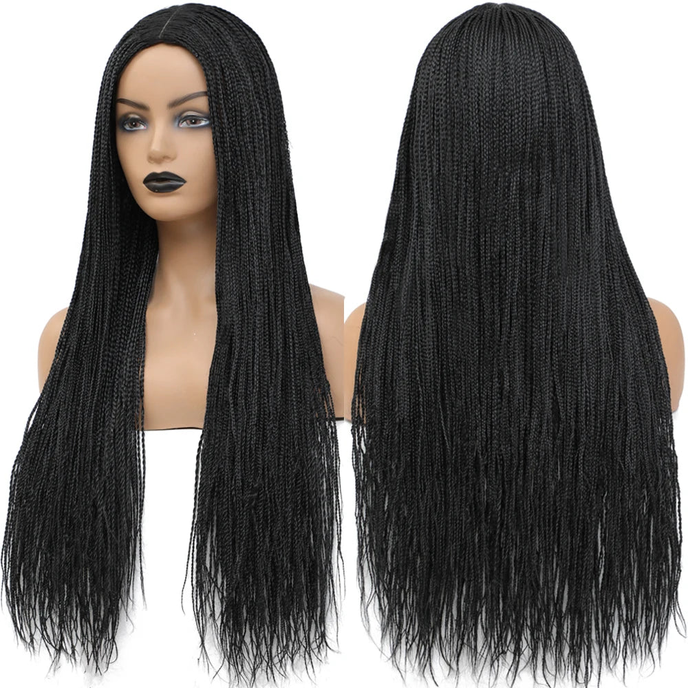 26" Long Box Braided Crochet Wig | Knotless Micro Twist Braids | Synthetic Hair Wig | 1B, 1B/27, 1B/30, 1B/Grey