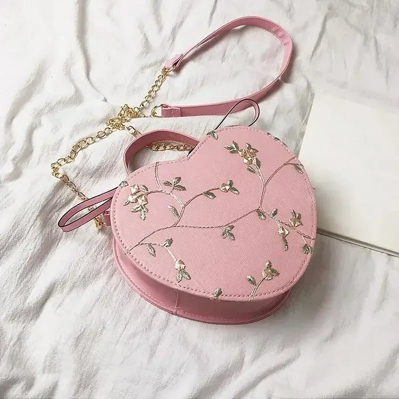 Fashionable Lace Peach Heart Small Bag Women | New Trend Ladies Cross Stitch Shoulder Bag | Personalized Hand-held Shoulder Bags Luxegan