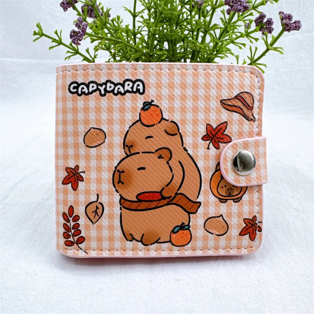 Cartoon Capybara Mini Foldable Wallet | Sophisticated Short Money Bag & Cute Coin Purse | Elegant PU Leather Card Holder | Luxury "Dignified" Square Small Purse with Secure Button Closure Luxegan
