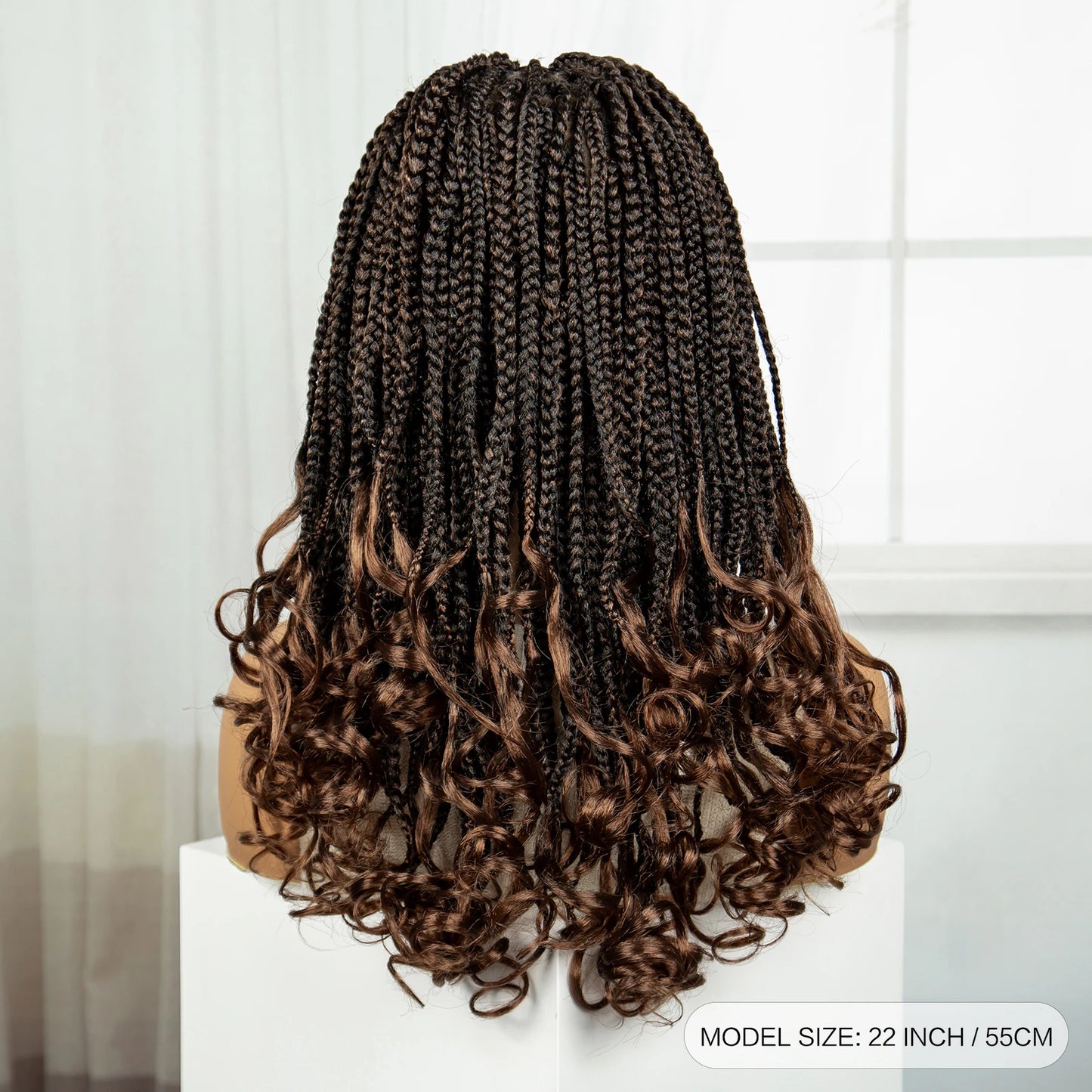 22" 1B/30 Ombre Knotless Braids Wig | Wavy Ends | Full Lace Boho Style Luxegan