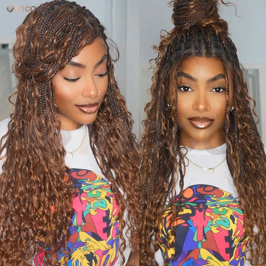 32-36 Inch Boho Box Braids Goddess Locs Wig | 360 Full Lace