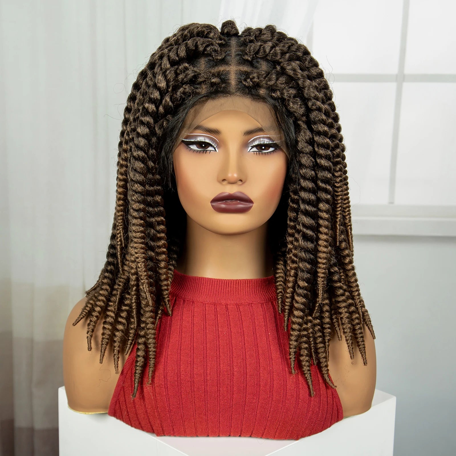 16" Knotless Box Twist Braids Wig | Full Lace | Baby Hair Luxegan