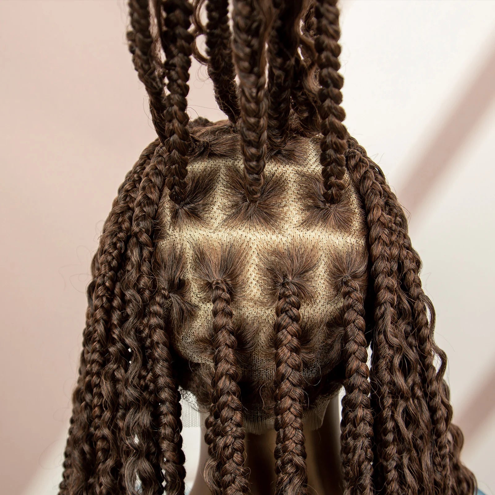 Boho Braids Full Lace Wig | Brown Box Braided Wig with Baby Hair | Kanekalon Synthetic Braiding Hair Wig