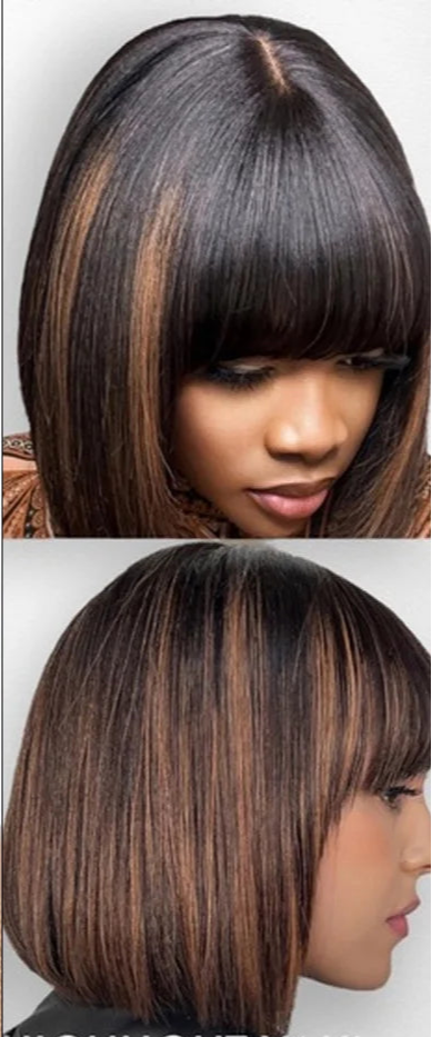Ombre P4/30 Bob Wig with Bangs | 2.5"x1" Lace Top Straight Human Hair Luxegan