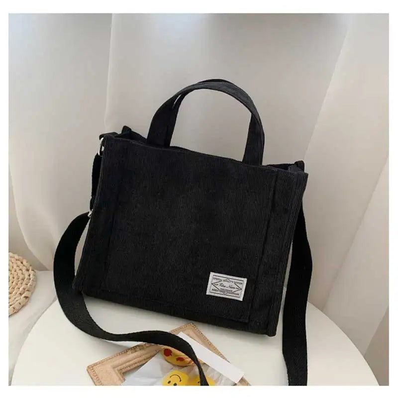 Soft Corduroy Unisex Casual Tote | Square Crossbody & Shoulder Bag Luxegan
