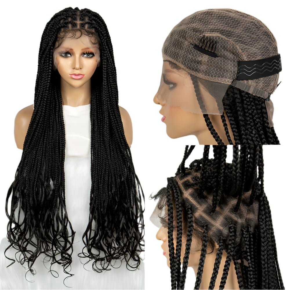 34" Water Wave Knotless Box Braids Wig | Full Lace | Baby Hair | Easy Style Luxegan