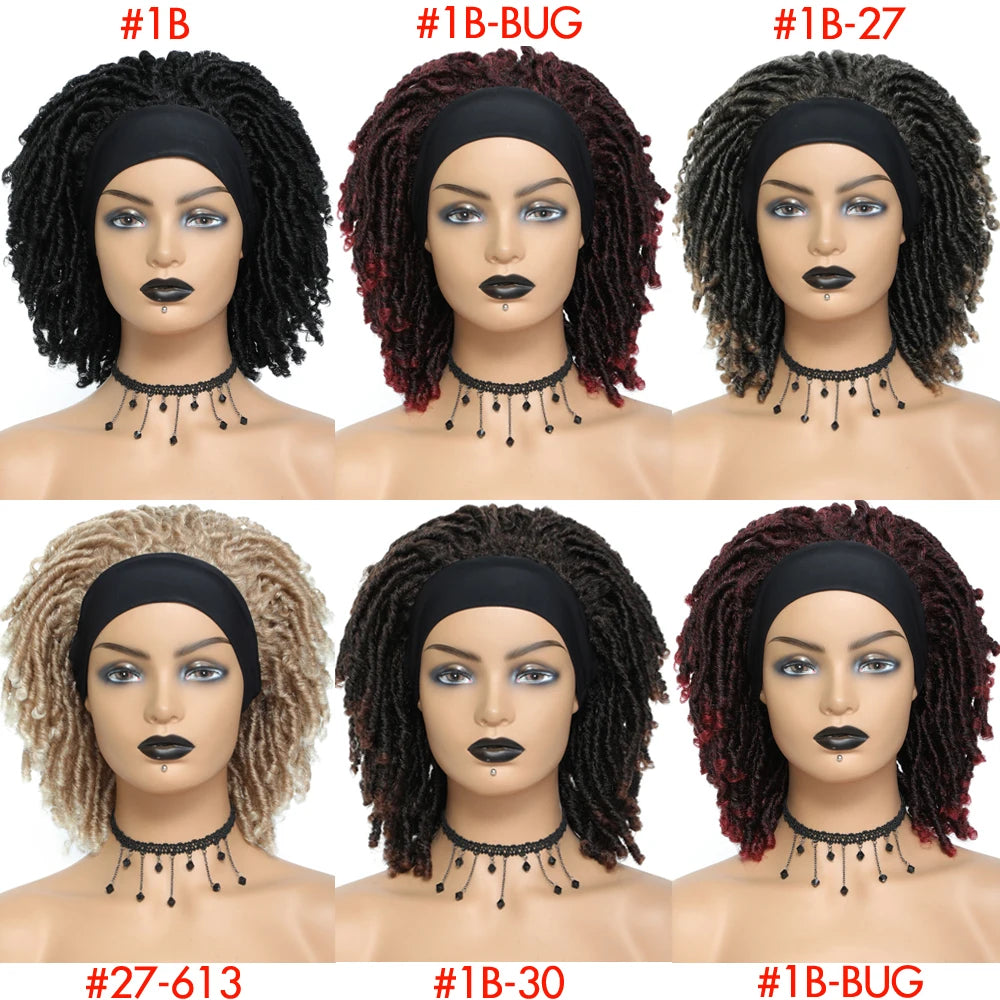 Soft Faux Locs Headband Wig - 6 Inch Ombre Dreadlock Wig for Black Women - Curly Braided Synthetic Wig with Headband - 1B, Burgundy, 27, 30, 613 Options Luxegan