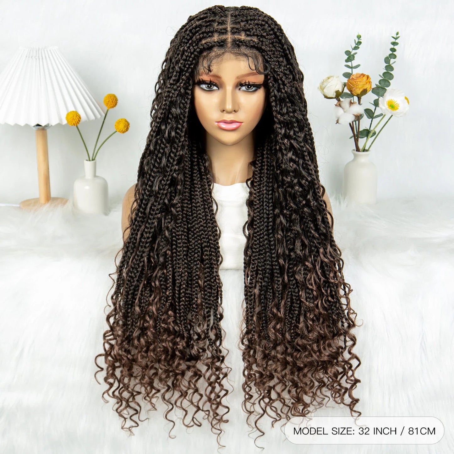 32" Natural Boho Knotless Braids Wig | HD Lace Front | Baby Hair | Synthetic Luxegan