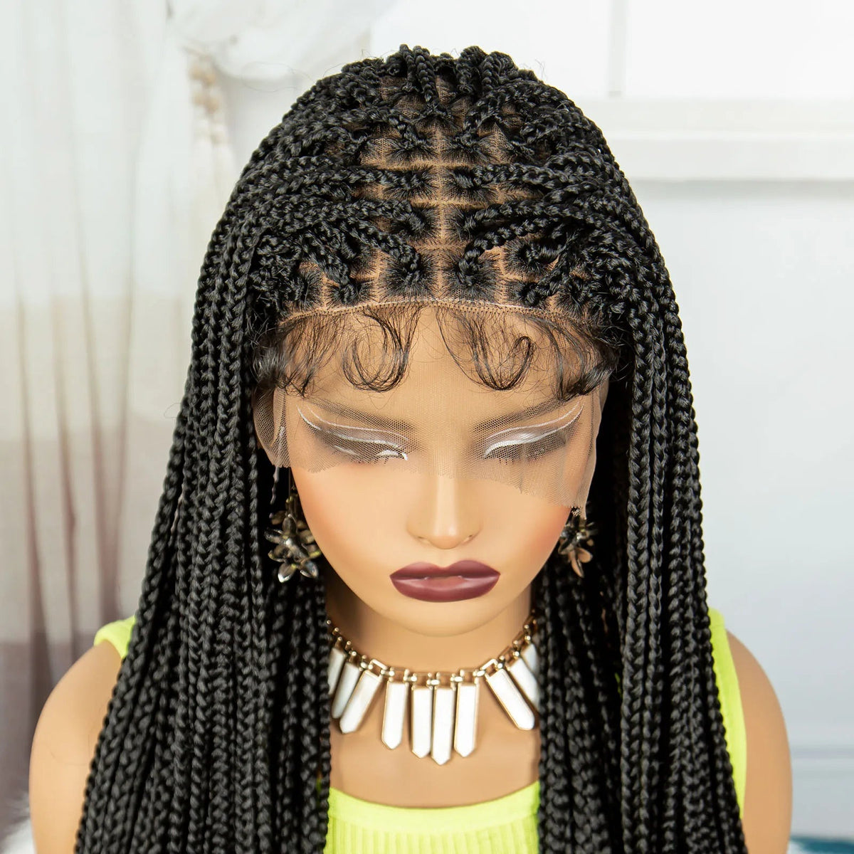 Synthetic Braided Wig Synthetic Hair Lace Front Wigs Box Braided Wigs for Black Women 36 Inches Micro Braids Wigs with Baby Hair Luxegan