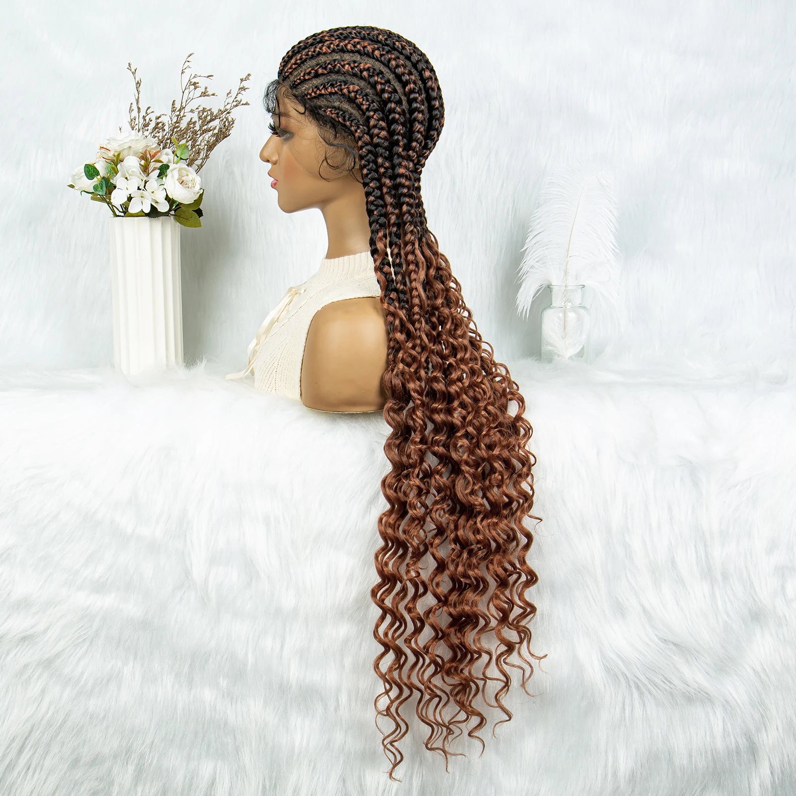 2024 KIMA Cornrow Water Wavy Braided Full Lace Wig with Baby Hair | Synthetic African Braid Lace Front Wig Luxegan