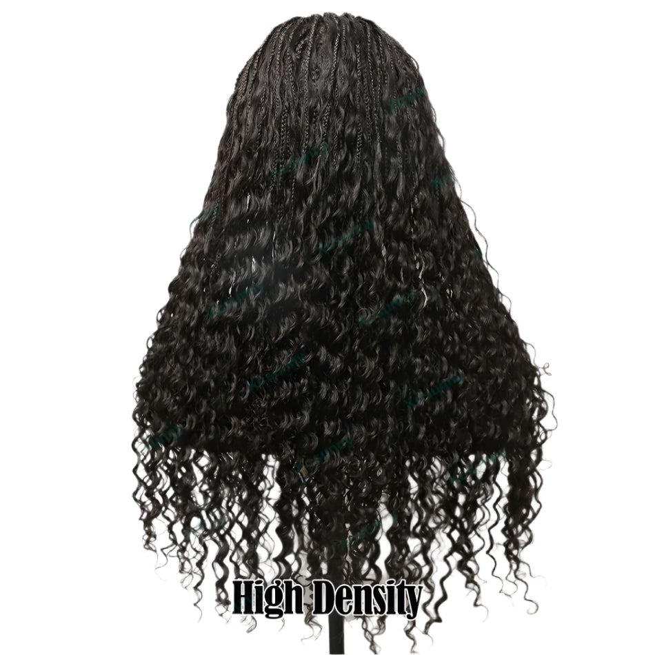 Knotless Boho Braids Full Lace Wig | Curly Human Hair | Transparent Lace | Pre-Plucked | Burmese Hair