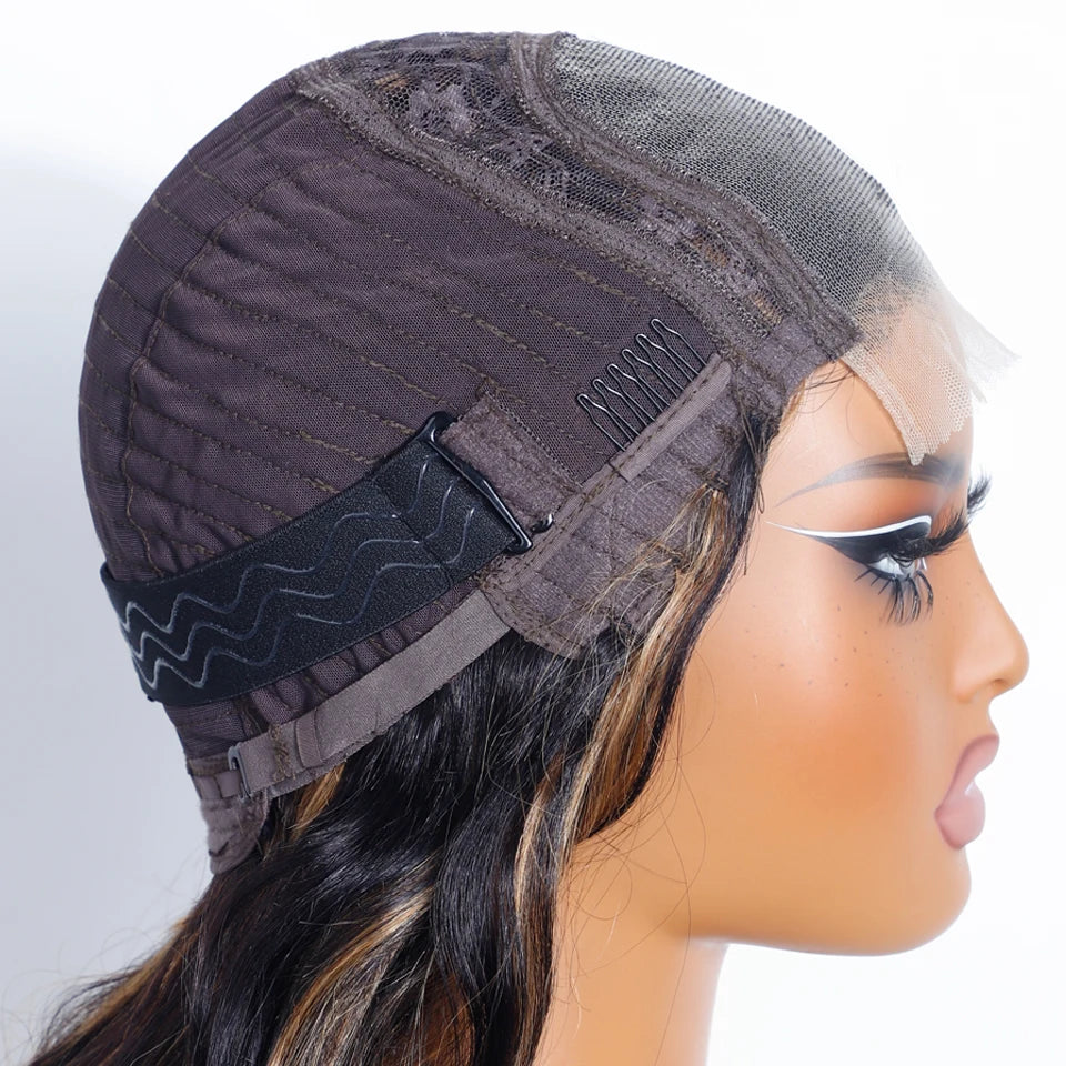 180% Density 1B/27 Ombre Highlight Body Wave Wig | 4x4 Transparent Lace Front Human Hair (Pre-Plucked) Luxegan