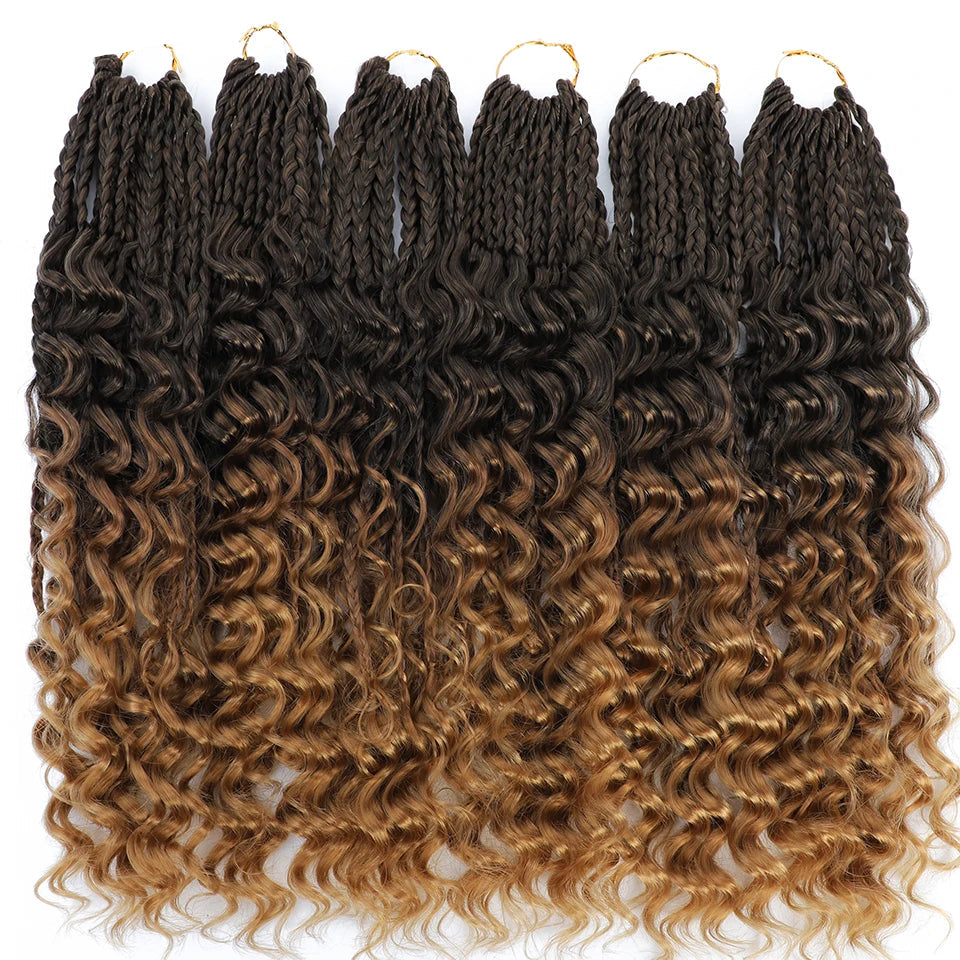Ombre Goddess Box Braids Crochet Hair with Curly Ends | 14 Inch | 1-6 Packs Luxegan