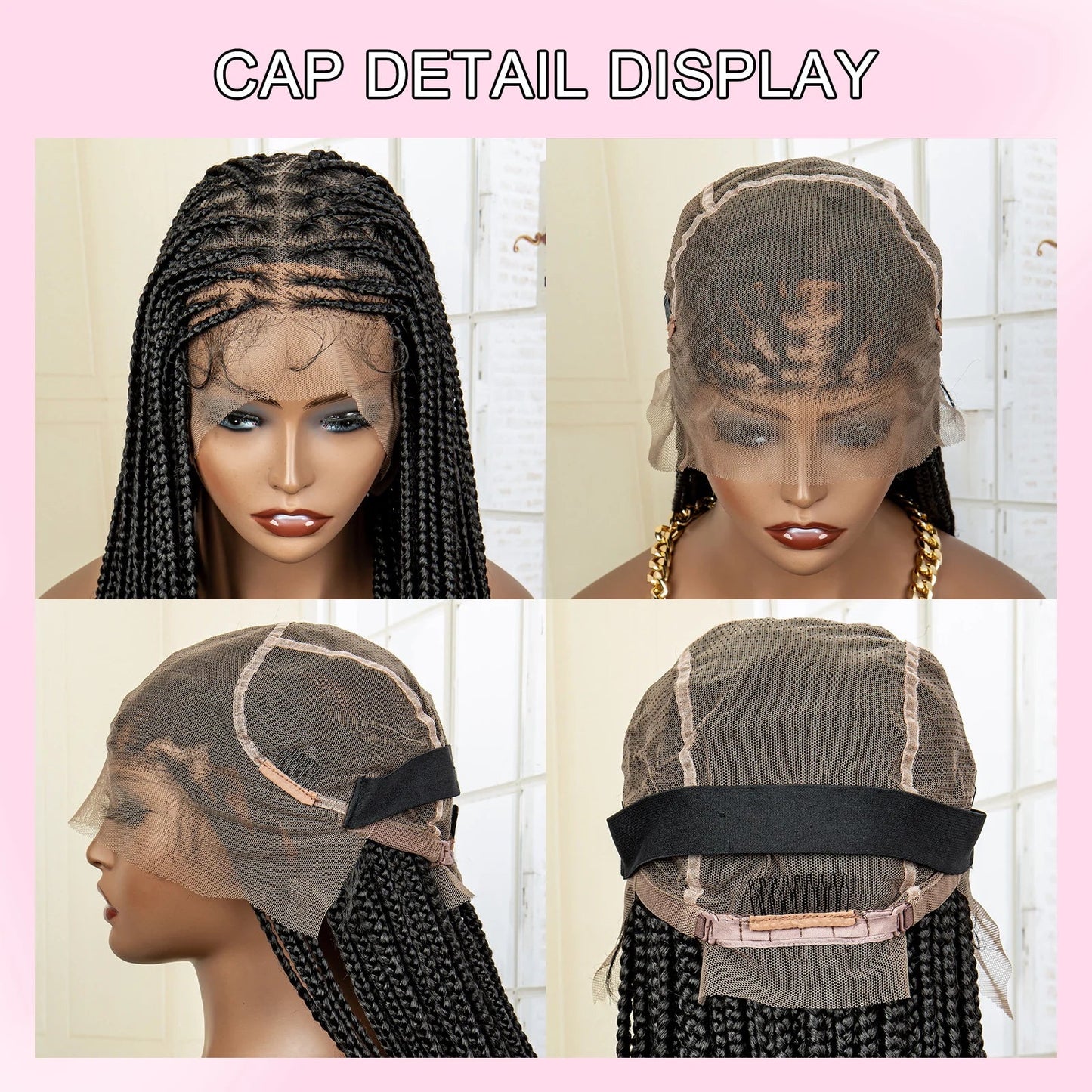 36" 613 Full Lace Knotless Box Braided Wig | Transparent HD Lace | Baby Hair | Synthetic Wig for Black Women Luxegan