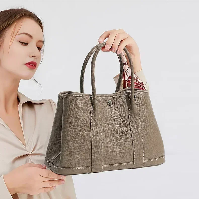Minimalist Leather "Paper Bag" Organizer | Sophisticated High-End Portable Makeup Handbag | Elegant Solid Color Leather Tote for Women | Versatile Birthday & Anniversary Gift Crossbody Bag Luxegan