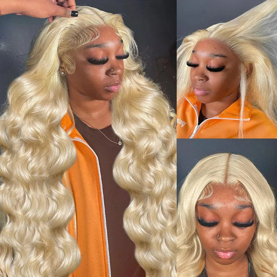 250% Density 30/40 Inch 613 Honey Blonde Body Wave 13x6 HD Transparent Lace Frontal Wigs Brazilian Remy Human Hair