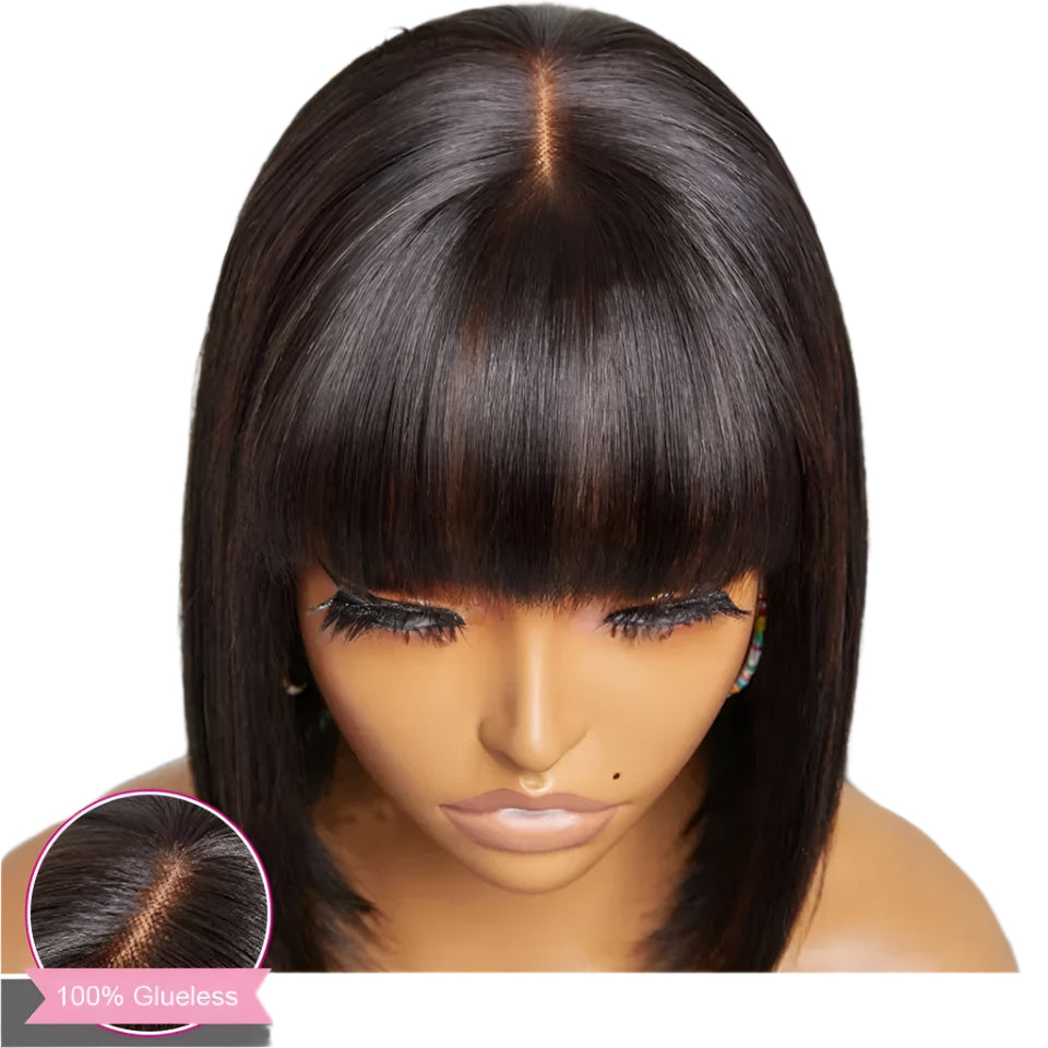 Glueless Brazilian Straight Bob Wig | Realistic Scalp & Bangs Luxegan