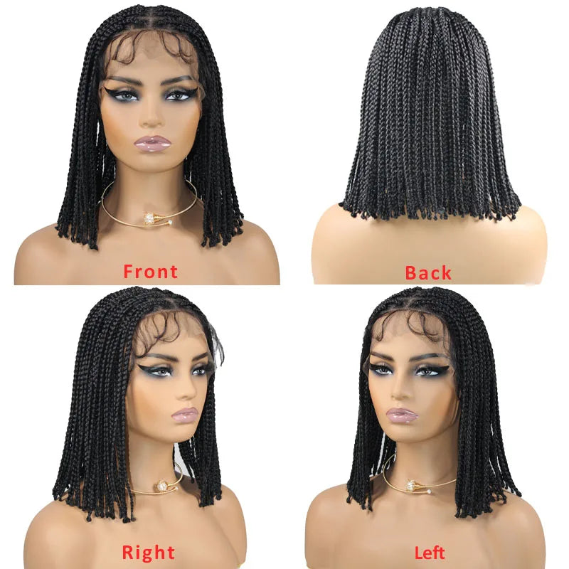 12" Short Bob Knotless Braids Wig | 360 Full Lace | Cornrows | Baby Hair | Synthetic Luxegan