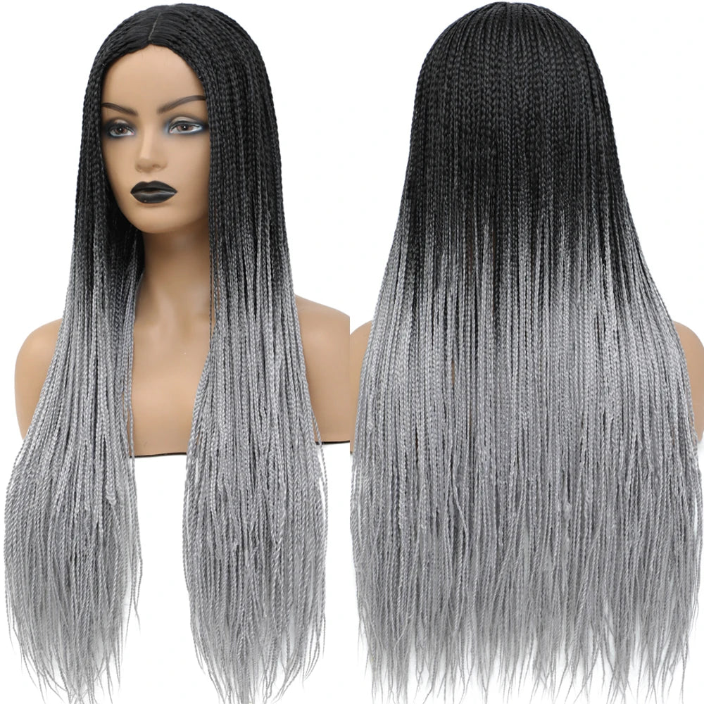 26" Ombre Box Braids Wig | Knotless | Crochet | 1B, 27, 30, Gray | Handmade Luxegan