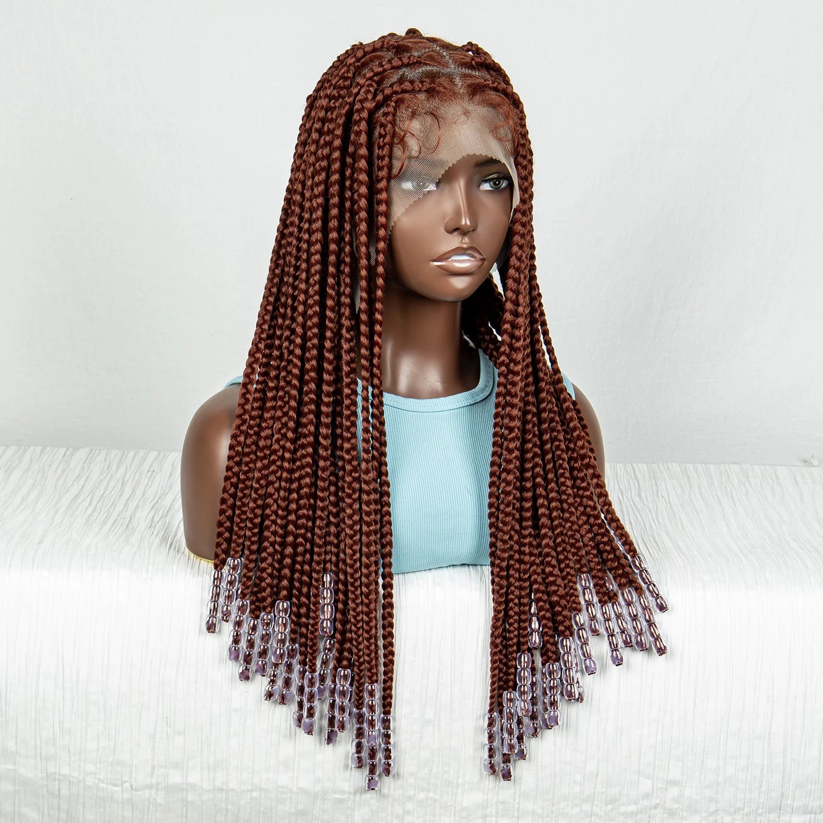 Ginger Beaded Knotless Braids Wig | Full Lace Frontal | 350# Luxegan
