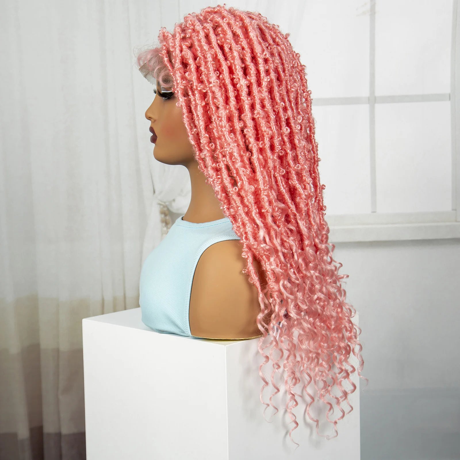 22" Pink Knotless Box Braids Wig with Curly Ends | Transparent Full Lace | Baby Hair Luxegan