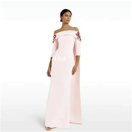 Vestidos Midi de Noche de Línea A de Jersey Exquisitos Personalizados con Hombros Descubiertos de Estilo Moderno Pastoril Unisex de Estilo Chino Formal S