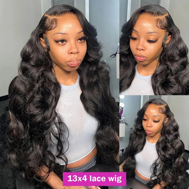 200% Density Body Wave 13x6/13x4 Lace Frontal Wig - Peruvian Remy Hair - Pre Plucked with Baby Hair - Natural Black